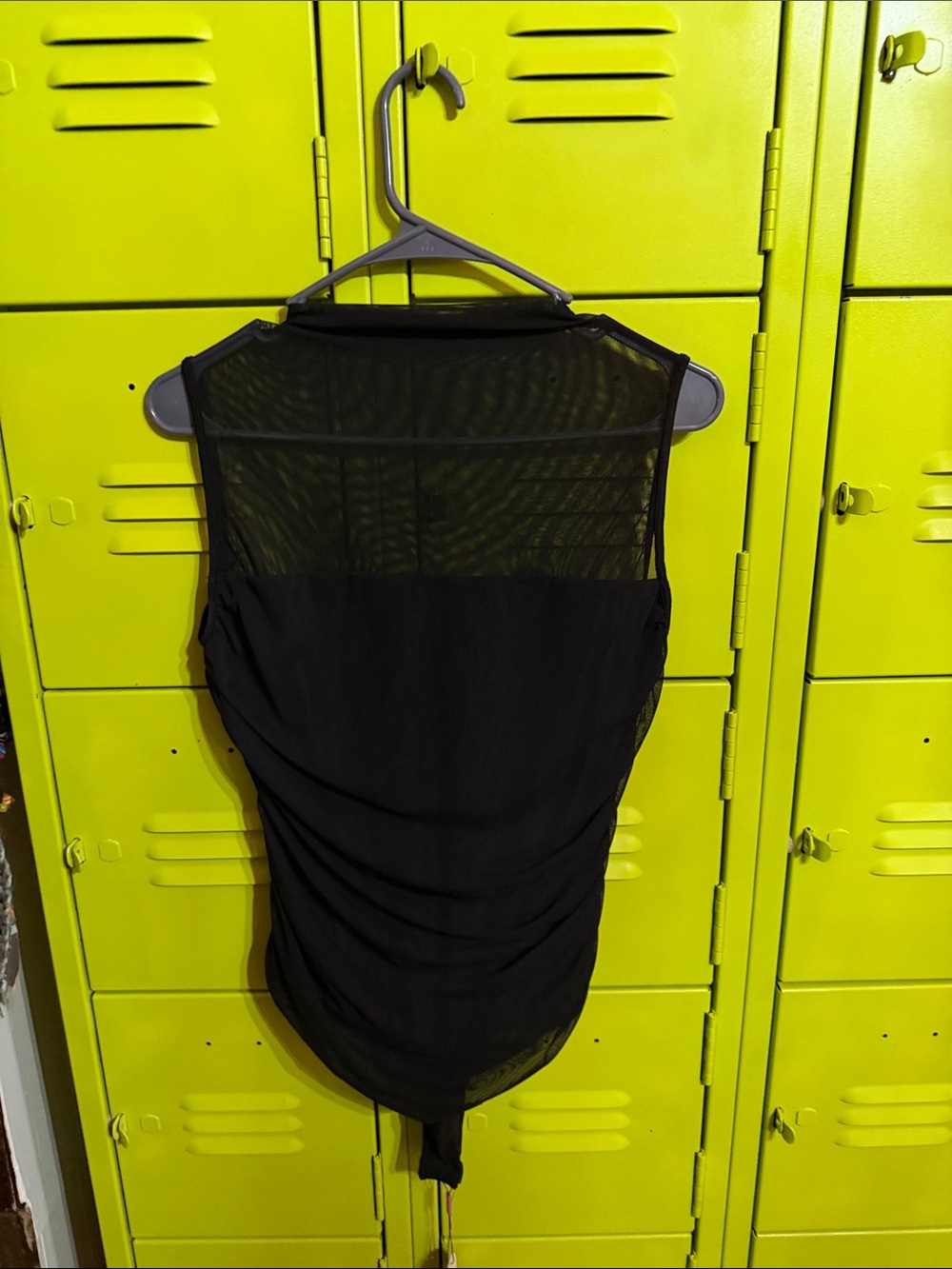 Women's Black Mesh-Back Bodysuit - Sleek Layering Tank